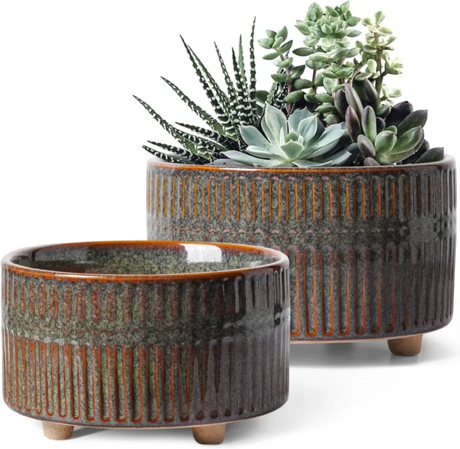Lot de 2 pots pour plantes grasses, émail noir, 20 cm
