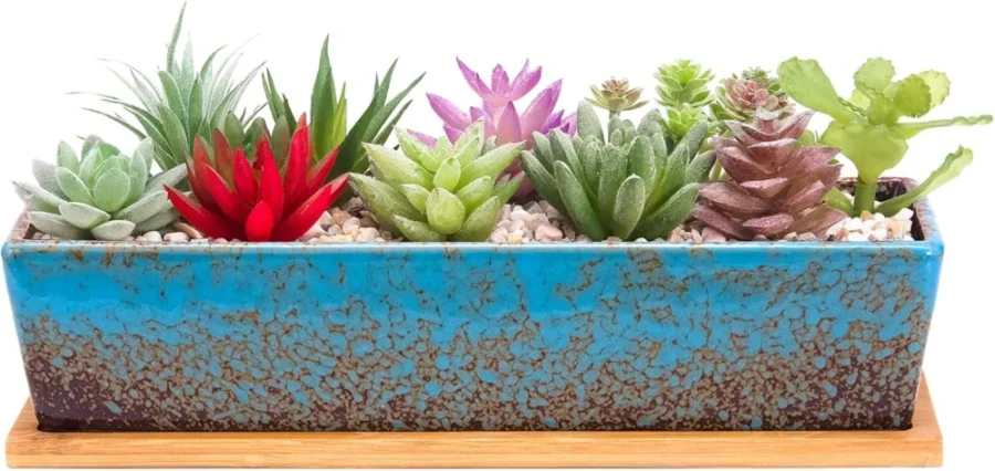 Lot de 2 pots rectangulaires en céramique bleue