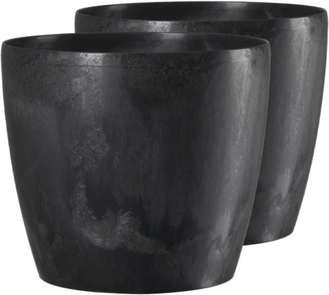 Lot de 2 pots ronds effet béton noir, 30 cm