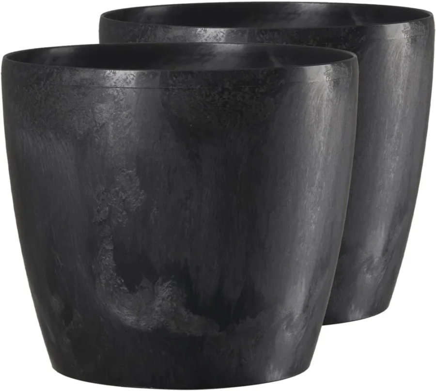 Lot de 2 pots ronds effet béton noir, 30 cm