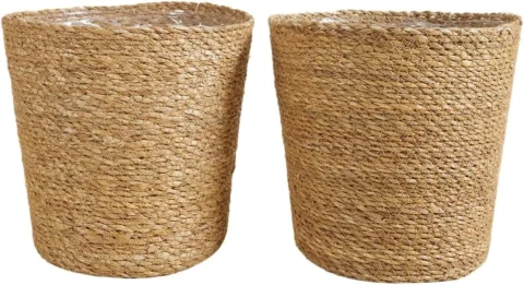 Lot de 2 pots tressés en jonc de mer beige, 22 cm