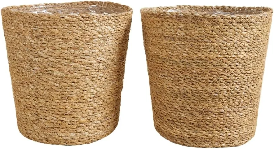Lot de 2 pots tressés en jonc de mer beige, 22 cm