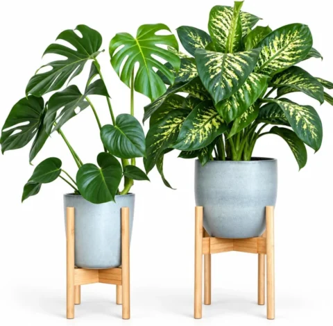Lot de 2 supports à plantes en bambou réglables