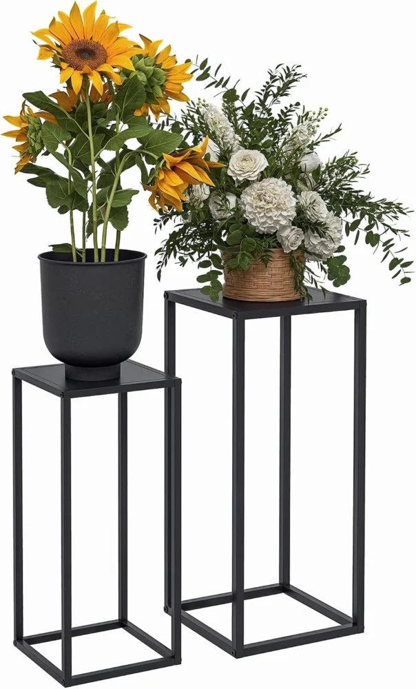 Lot de 2 supports à plantes en métal noir