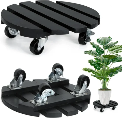 Lot de 2 supports à roulettes rondes, noir, 30 cm