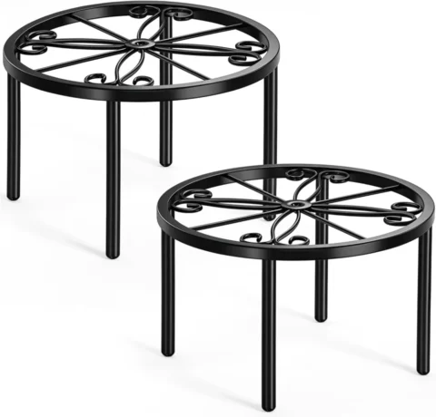 Lot de 2 supports en métal noir pour plantes, 20 cm