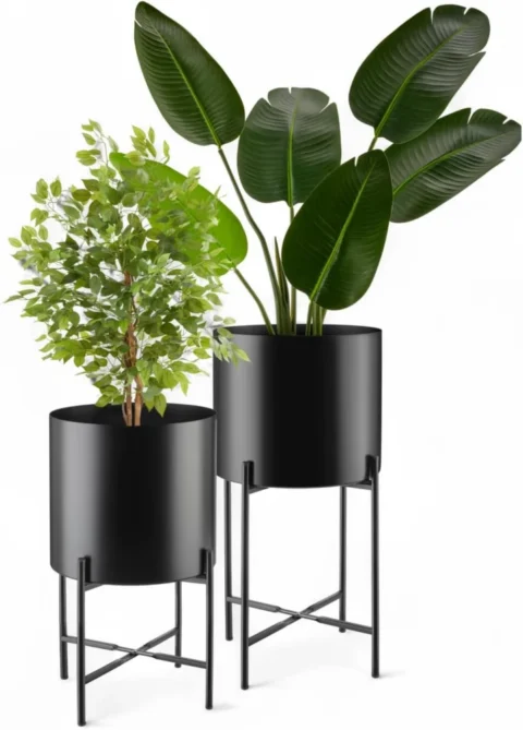 Lot de 2 supports plantes en acier noir, style industriel