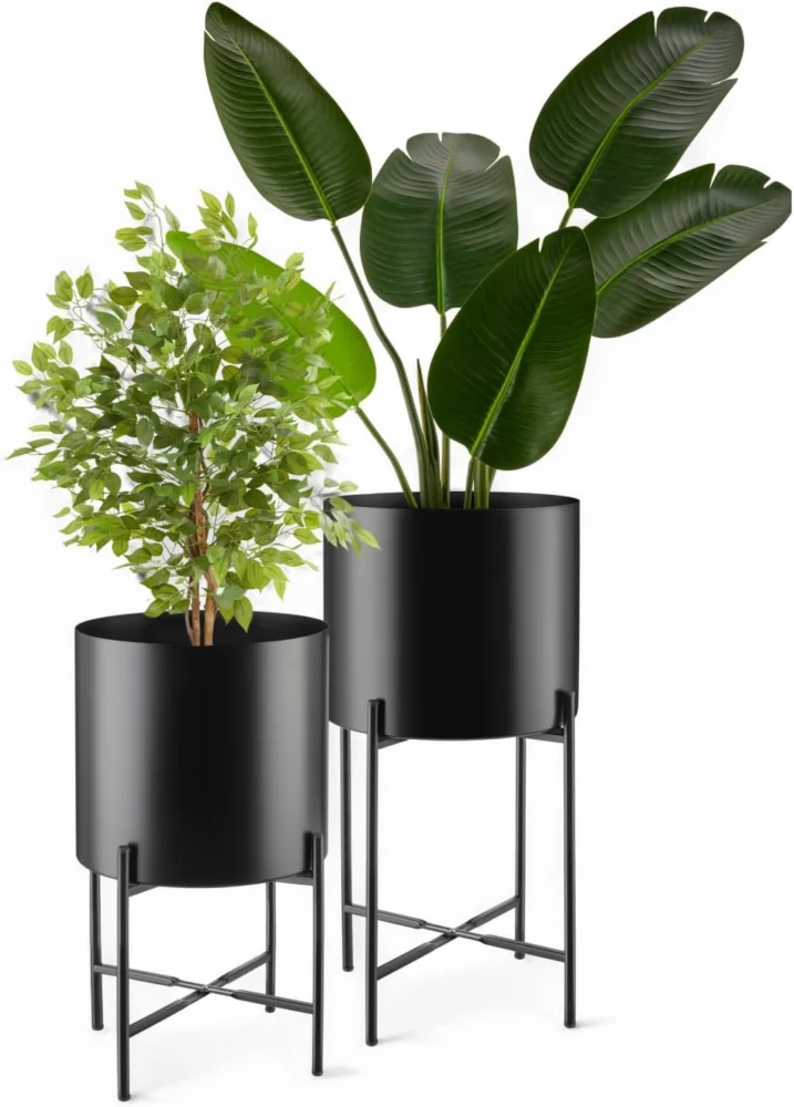 Lot de 2 supports plantes en acier noir, style industriel