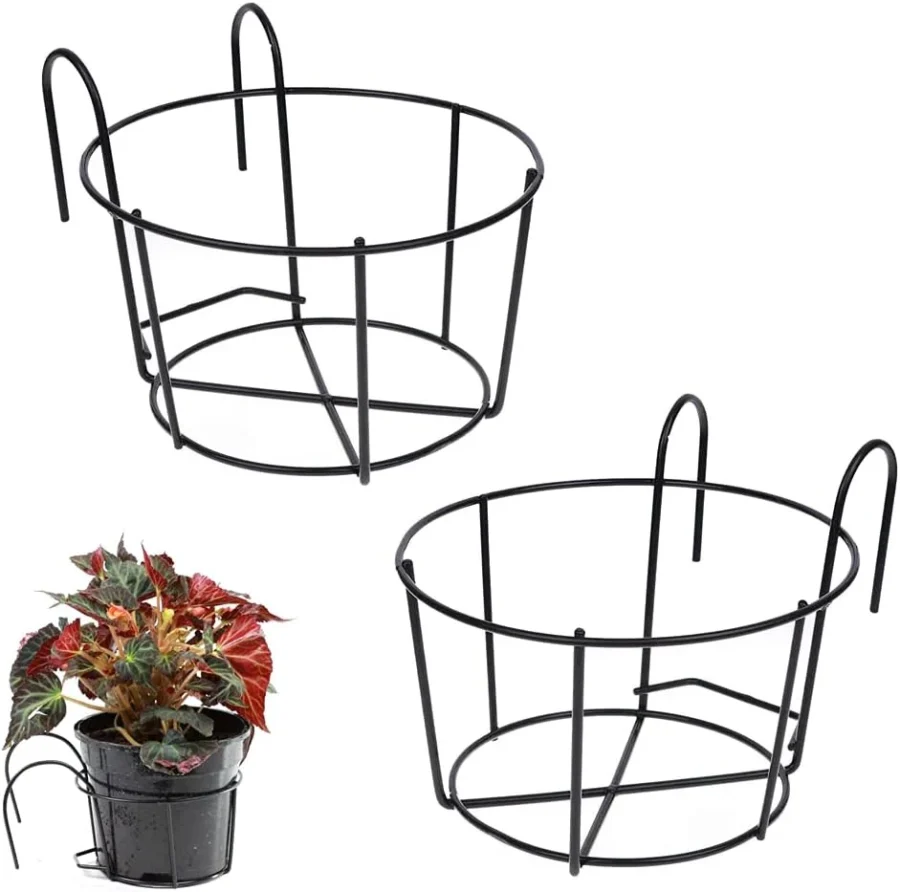 Lot de 2 supports ronds à crochet pour pots, fer noir