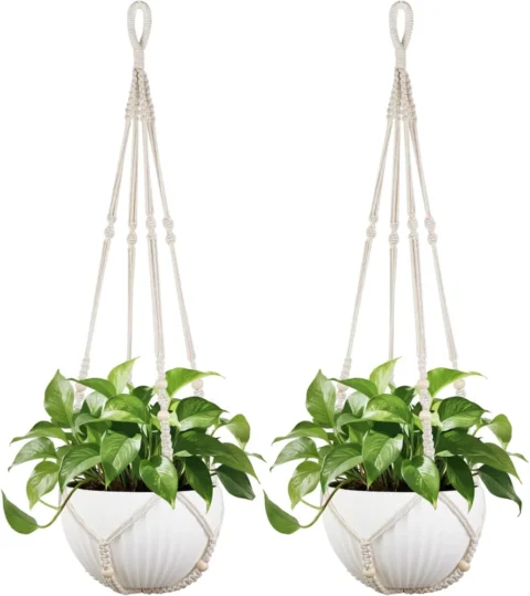 Lot de 2 suspensions en macramé ivoire, 109 cm