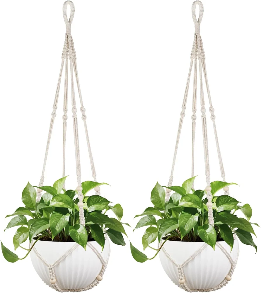 Lot de 2 suspensions en macramé ivoire, 109 cm