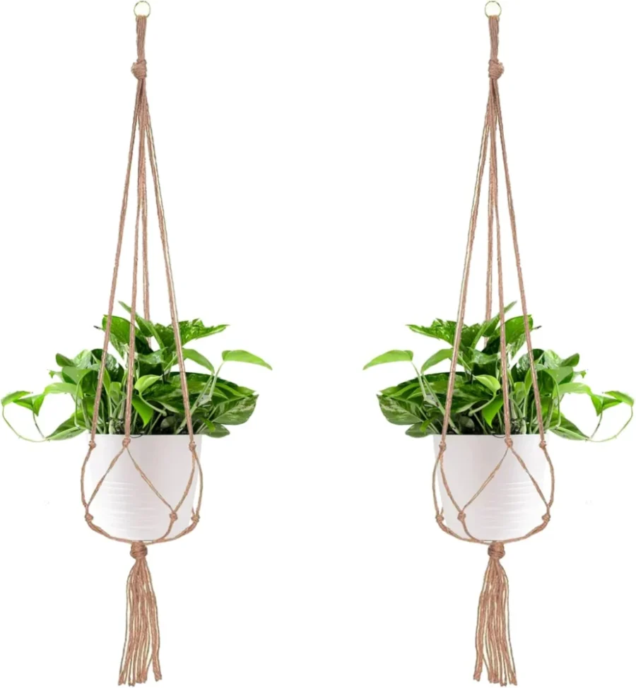 Lot de 2 suspensions pour pot de fleurs en corde, 105 cm
