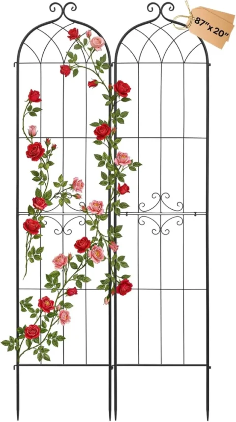 Lot de 2 treillis de jardin en acier noir, 220 cm