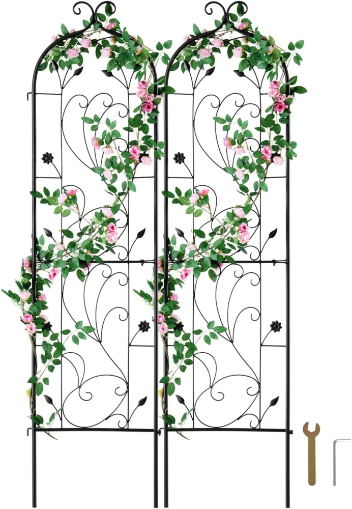 Lot de 2 treillis de jardin en métal noir, 152 cm