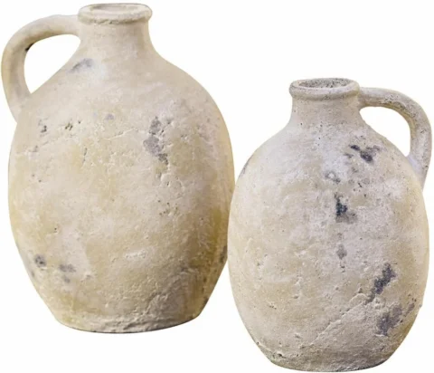 Lot de 2 vases en terre cuite crème vieilli, pièce artisanale