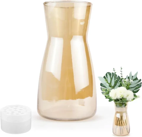 Lot de 2 vases en verre ambré soufflé main, 20 cm
