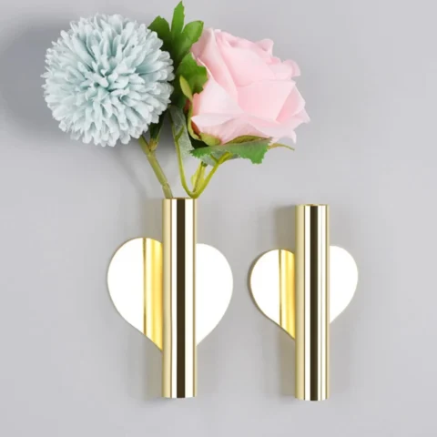 Lot de 2 vases muraux dorés en métal, sans perçage