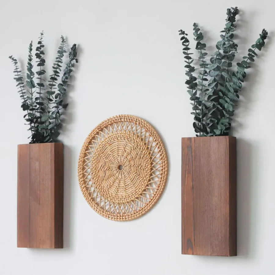 Lot de 2 vases muraux en bois de pin, 29 cm
