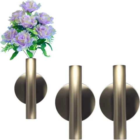 Lot de 2 vases muraux tube en métal bronze