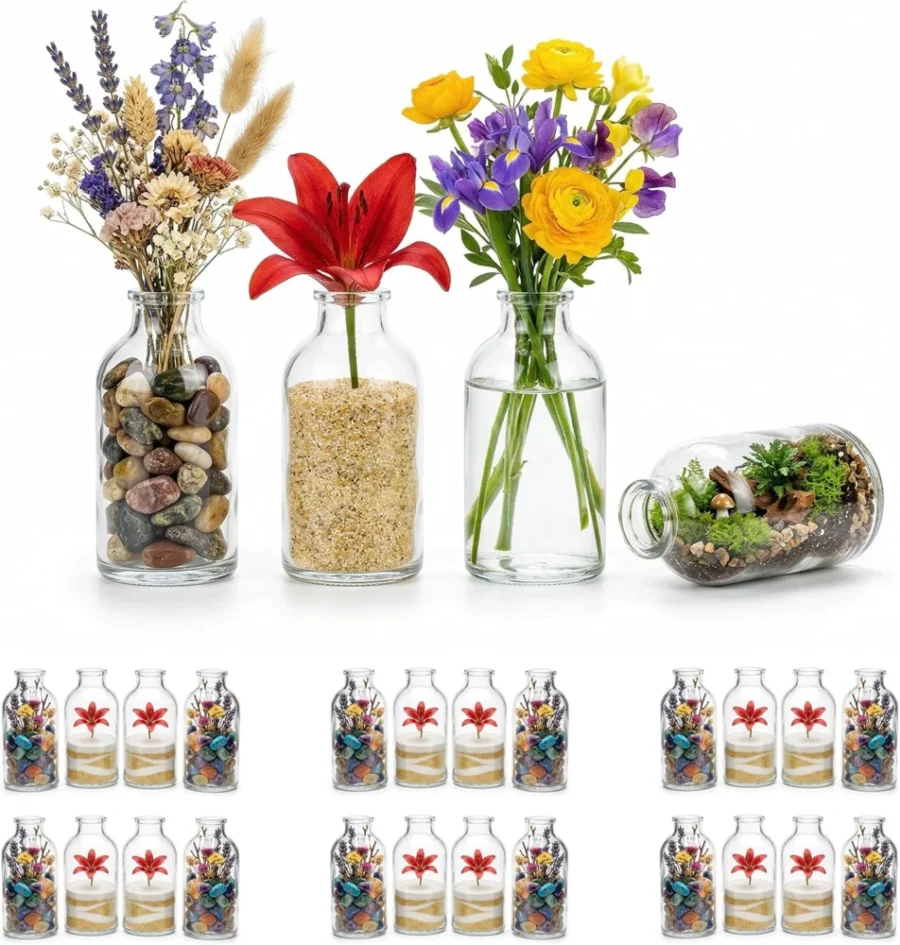 Lot de 24 mini vases soliflores en verre, 100 ml