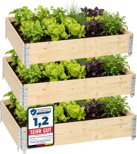 Lot de 3 carrés potagers en bois empilables, 120 cm