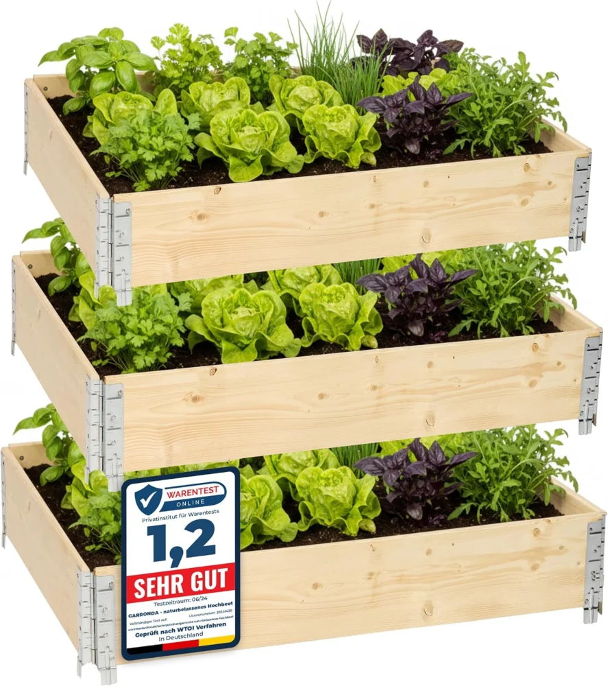 Lot de 3 carrés potagers en bois empilables, 120 cm