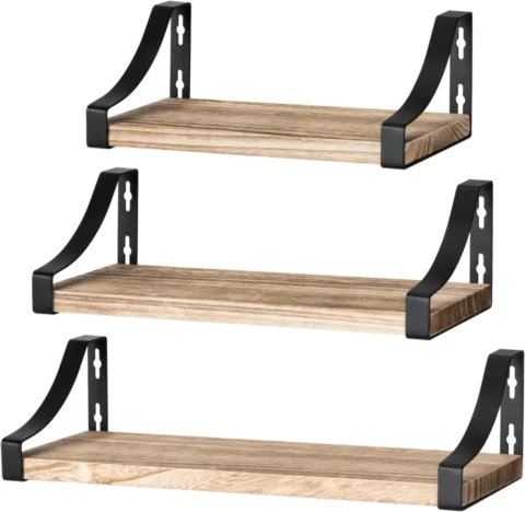 Lot de 3 étagères murales en bois paulownia, 43 cm