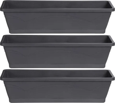 Lot de 3 jardinières de balcon anthracite, 6 litres