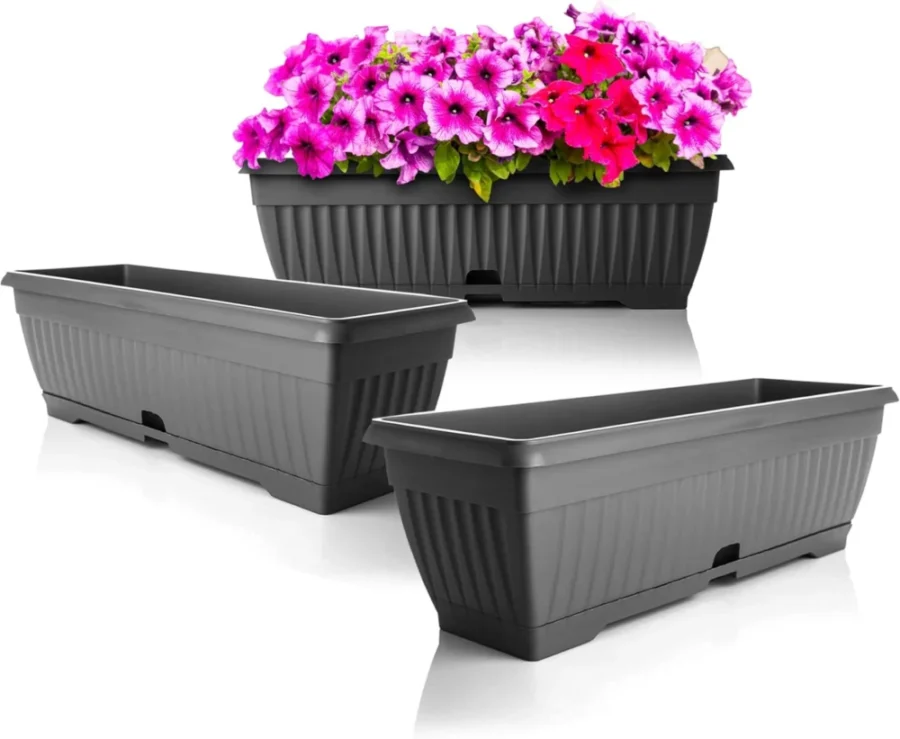 Lot de 3 jardinières de balcon avec réservoir d’eau, 50 cm