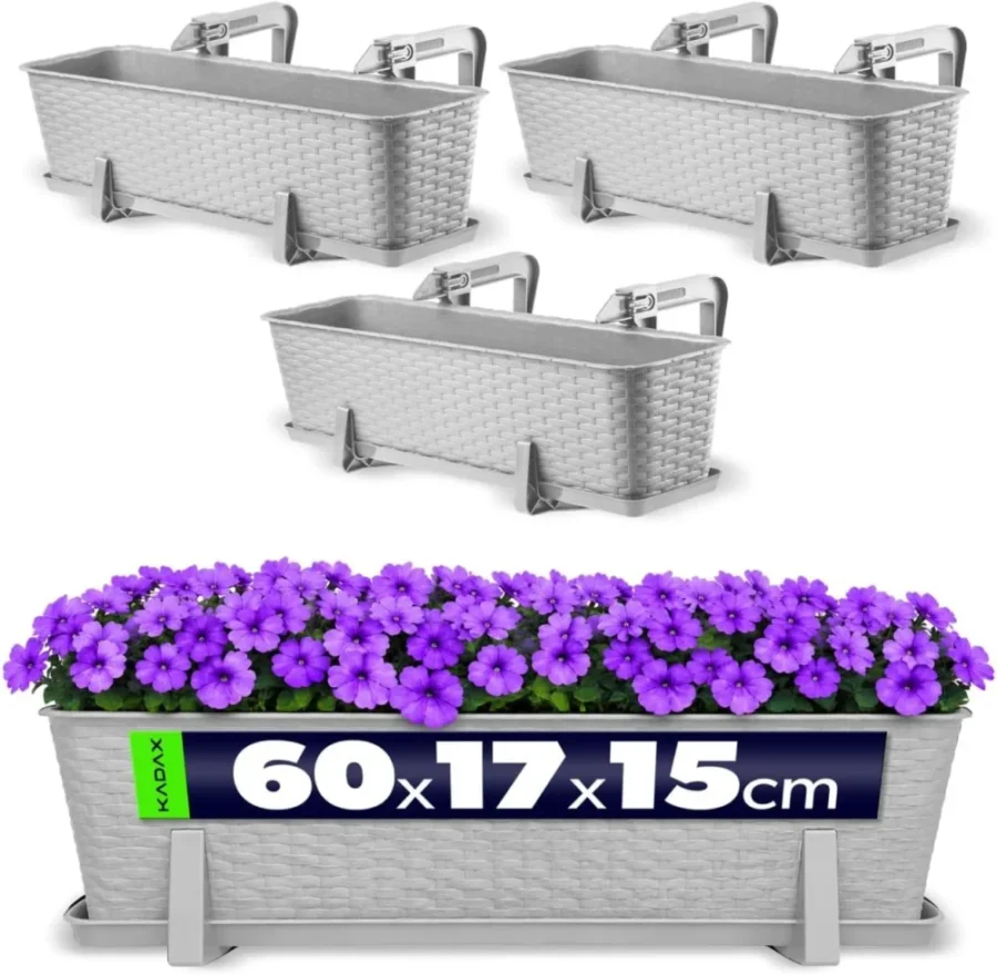 Lot de 3 jardinières de balcon gris clair 60 cm