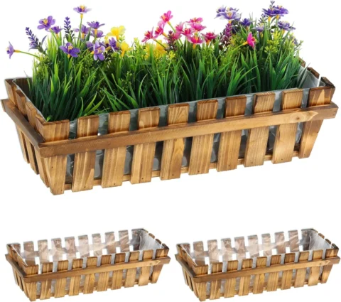 Lot de 3 jardinières en bois aspect lattes, 45 cm
