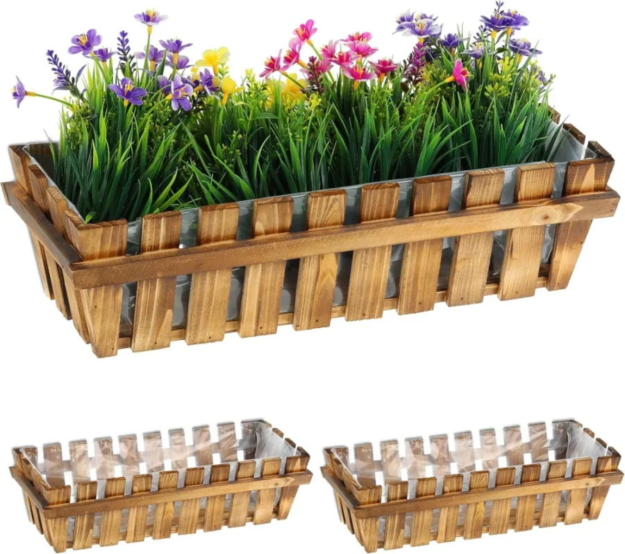 Lot de 3 jardinières en bois aspect lattes, 45 cm