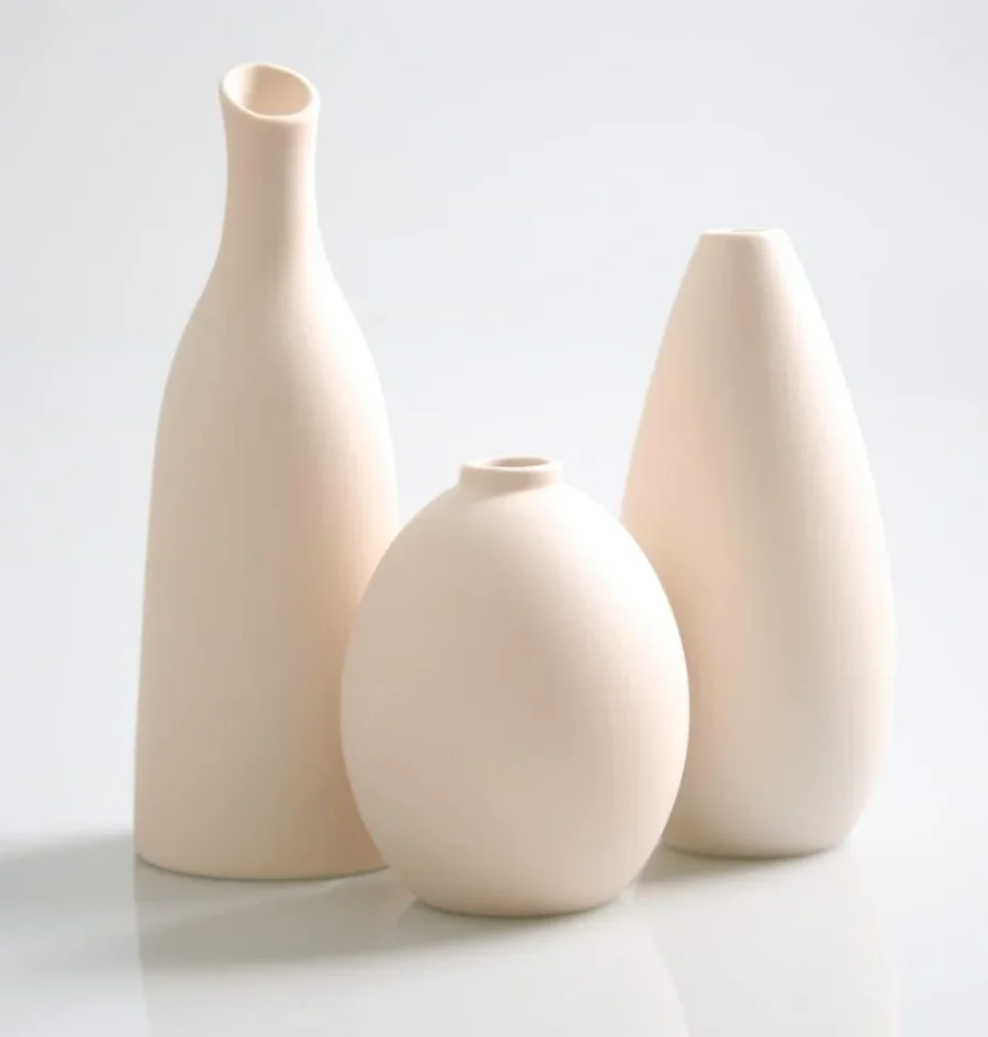 Lot de 3 mini vases décoratifs en céramique beige