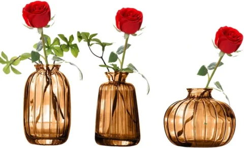 Lot de 3 mini vases en verre brun soufflé bouche