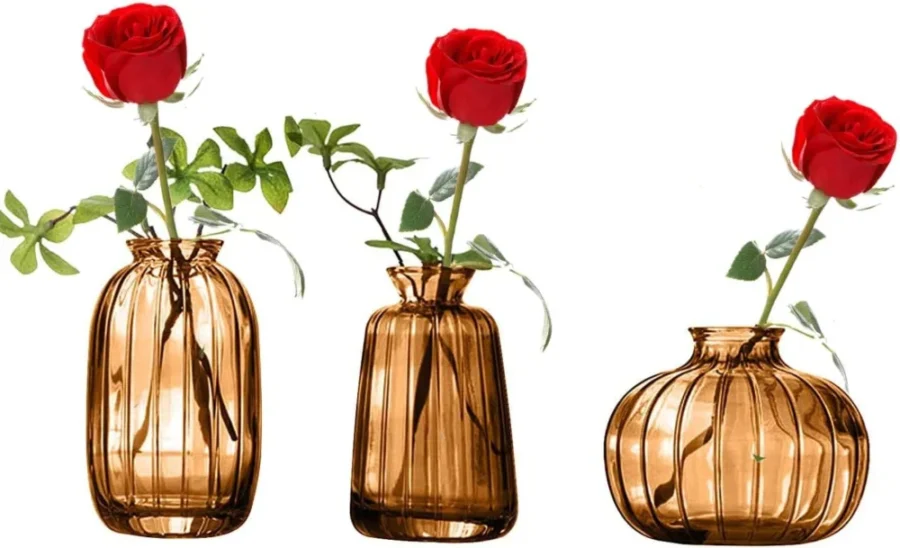 Lot de 3 mini vases en verre brun soufflé bouche