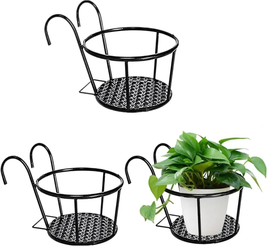 Lot de 3 paniers à plantes suspendus en métal noir