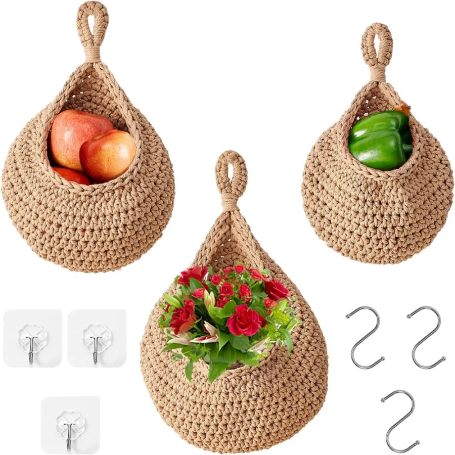 Lot de 3 paniers muraux en jute, tailles S, M et L