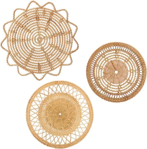 Lot de 3 paniers muraux plats en herbe de mer, 25-33 cm