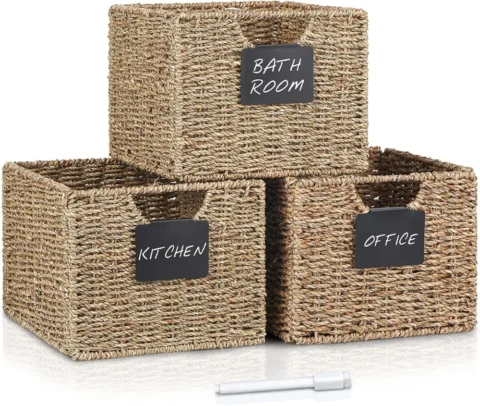 Lot de 3 paniers pliables en jonc de mer, 26,5 cm