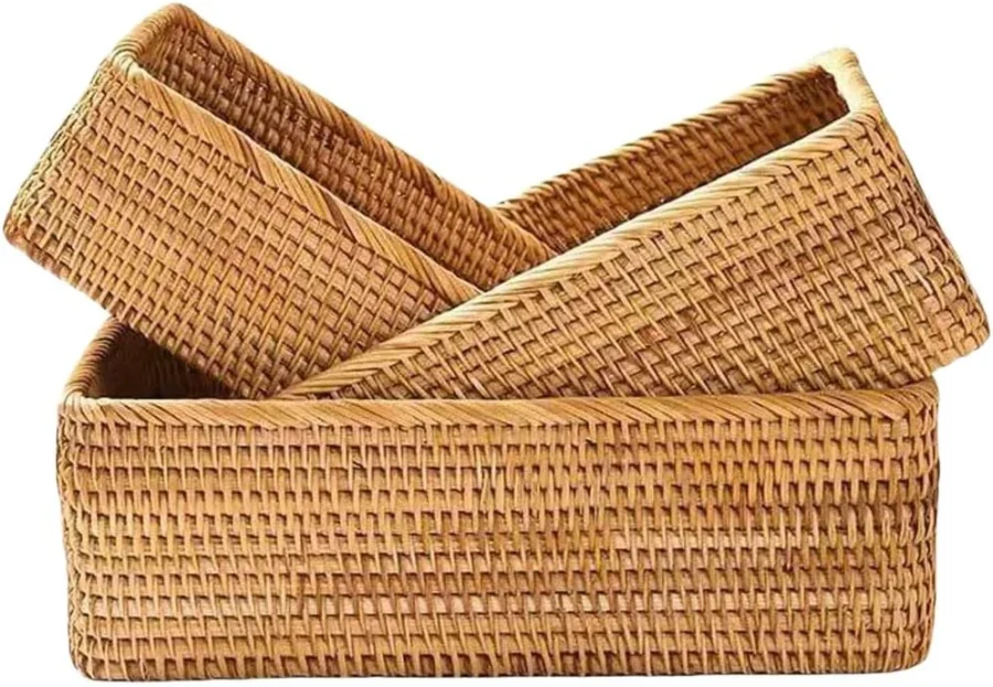 Lot de 3 paniers rectangulaires en rotin XIMISISE
