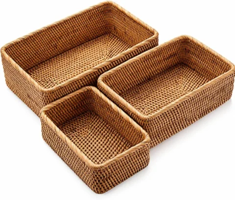 Lot de 3 paniers rectangulaires en rotin YANGQIHOME