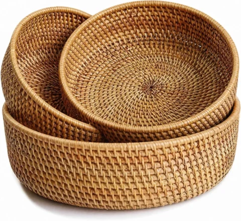 Lot de 3 paniers ronds en rotin tressé, tailles variées