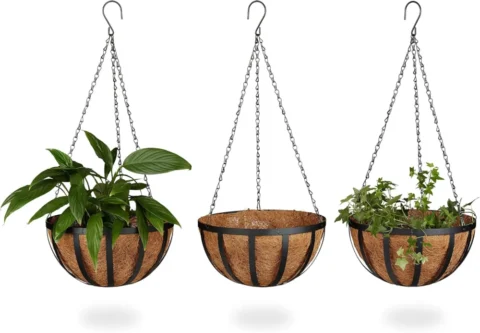 Lot de 3 paniers suspendus en fibre de coco, 30 cm