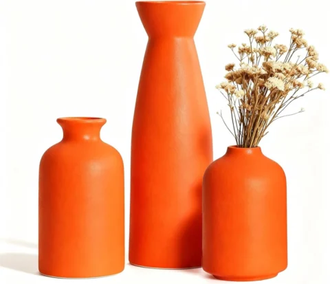 Lot de 3 petits vases décoratifs en céramique orange