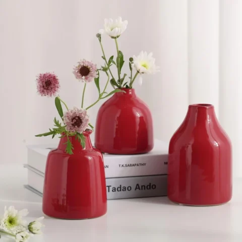 Lot de 3 petits vases en céramique rouge
