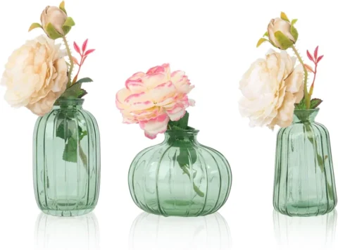 Lot de 3 petits vases verts en verre pour table de mariage