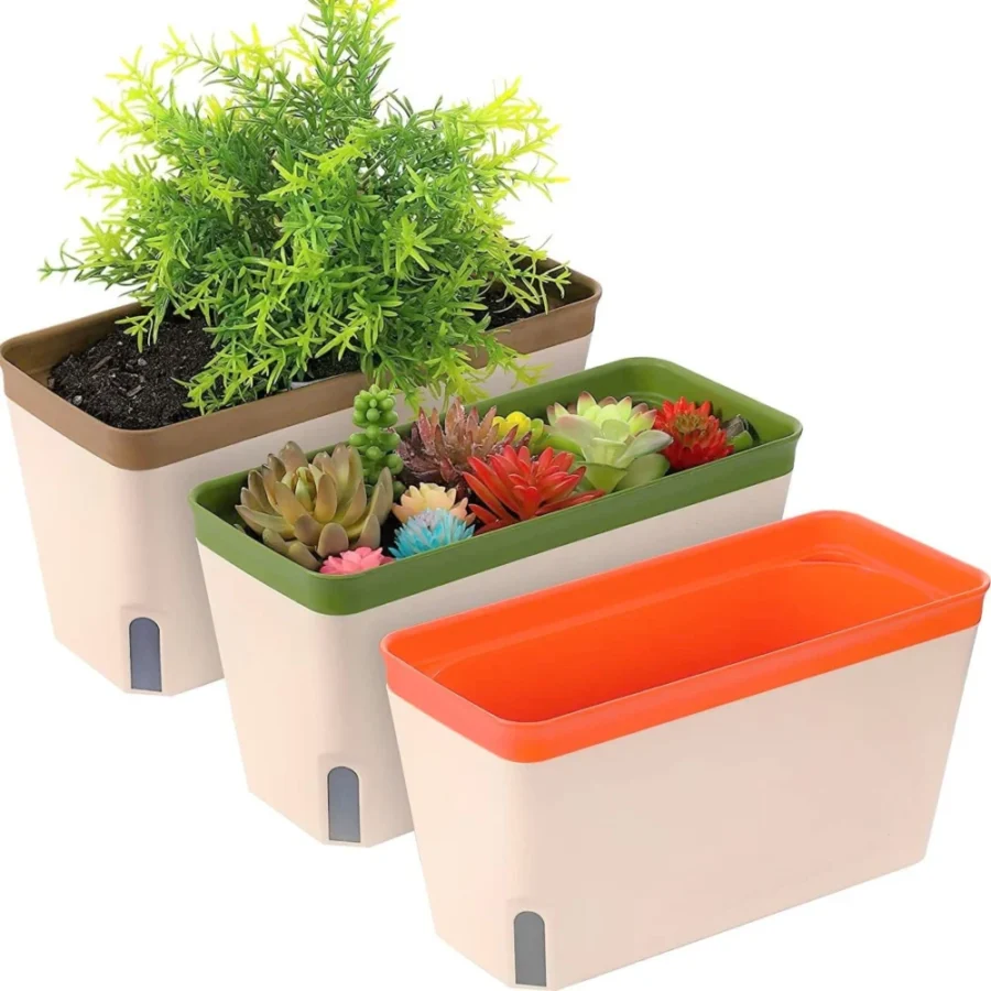 Lot de 3 pots auto-arrosants tricolores, 27 cm