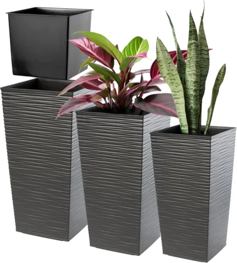Lot de 3 pots de fleurs hauts graphite, 36 à 57,5 cm