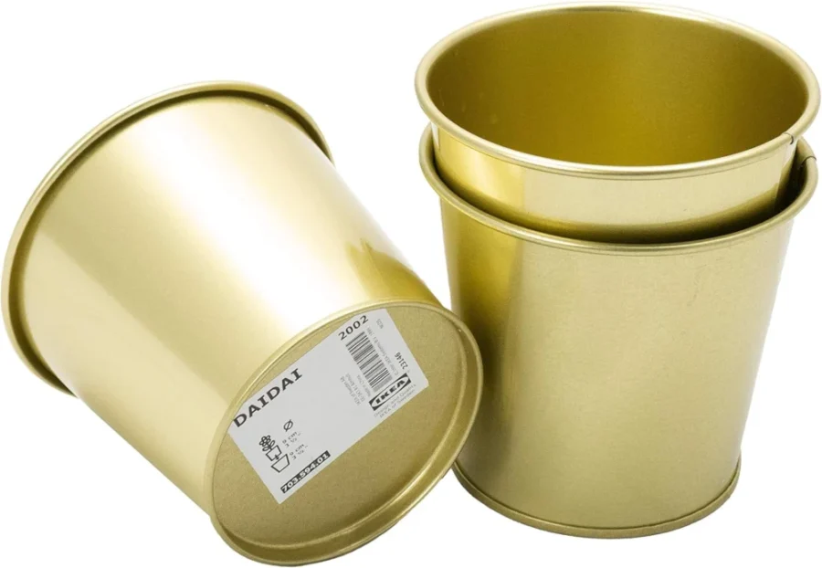 Lot de 3 pots de fleurs Ikea en acier doré, 9 cm