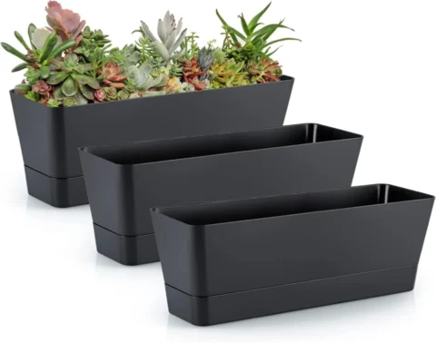 Lot de 3 pots de fleurs rectangulaires noirs, 30,6 cm